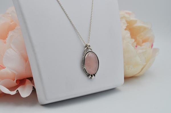 Rose Quartz, Silverite and Sterling Silver Pendant