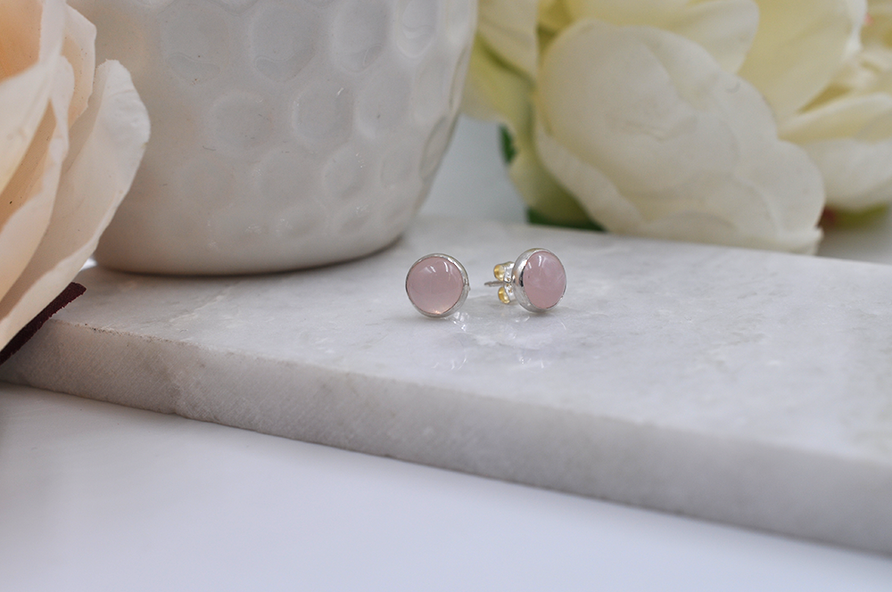 Round Rose Quartz and Sterling Silver Bubble Post Earrings