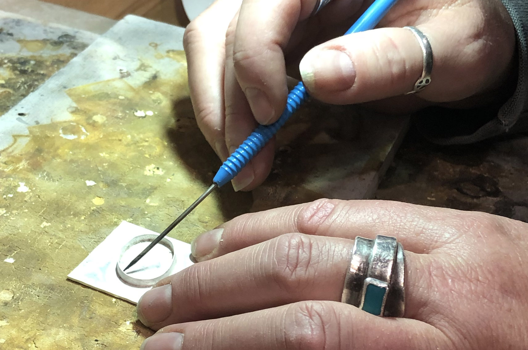 WEDNESDAY NIGHTS: March 26th - April 16th • Hammered Silver Ring Band & Stone Pendant