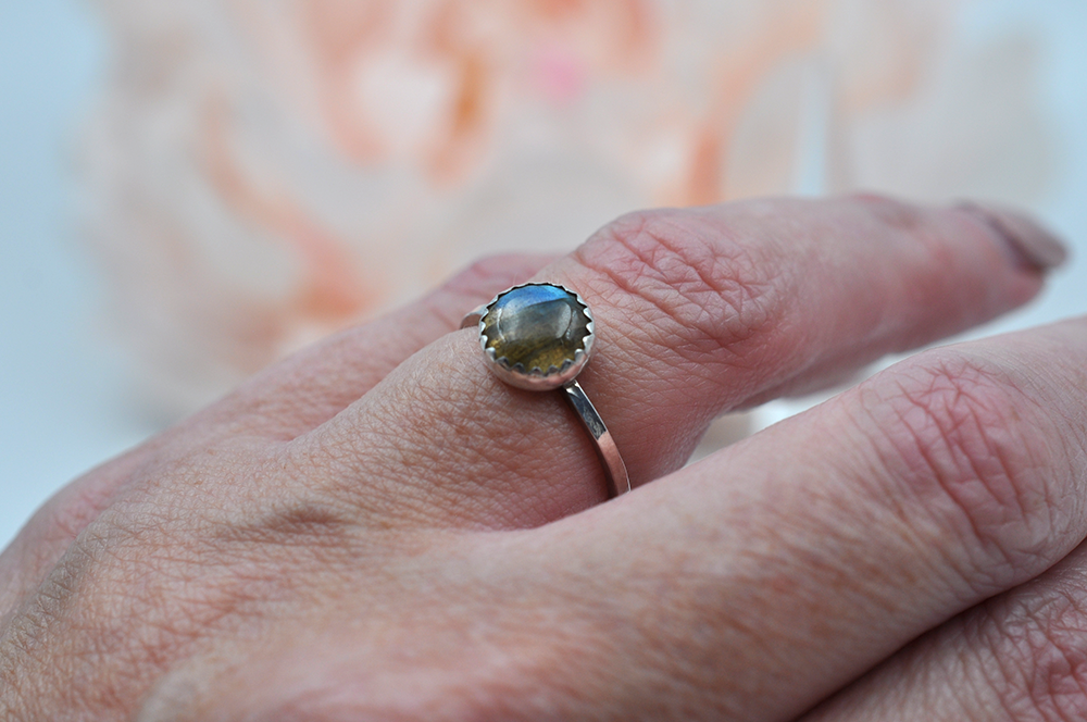 Labradorite Mix & Match Sterling Silver Hammered  Stacking Ring