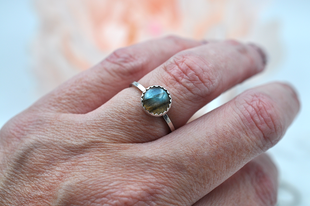 Labradorite Mix & Match Sterling Silver Hammered  Stacking Ring