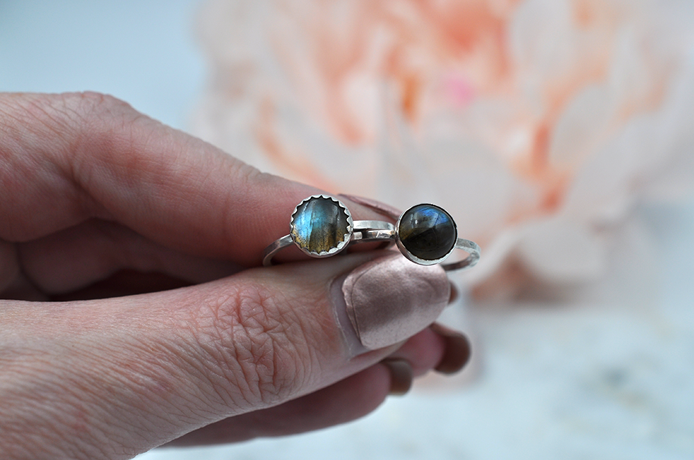 Labradorite Mix & Match Sterling Silver Hammered  Stacking Ring