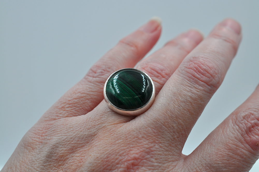 Round Malachite and Sterling Silver Ring • US Size 7.5