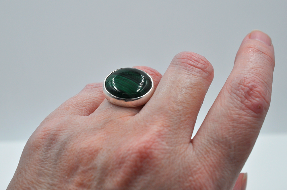 Round Malachite and Sterling Silver Ring • US Size 7.5