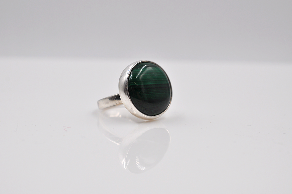 Round Malachite and Sterling Silver Ring • US Size 7.5