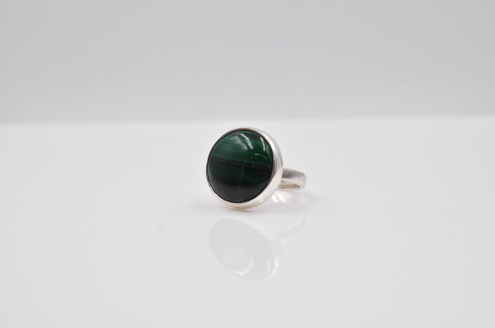 Round Malachite and Sterling Silver Ring • US Size 7.5