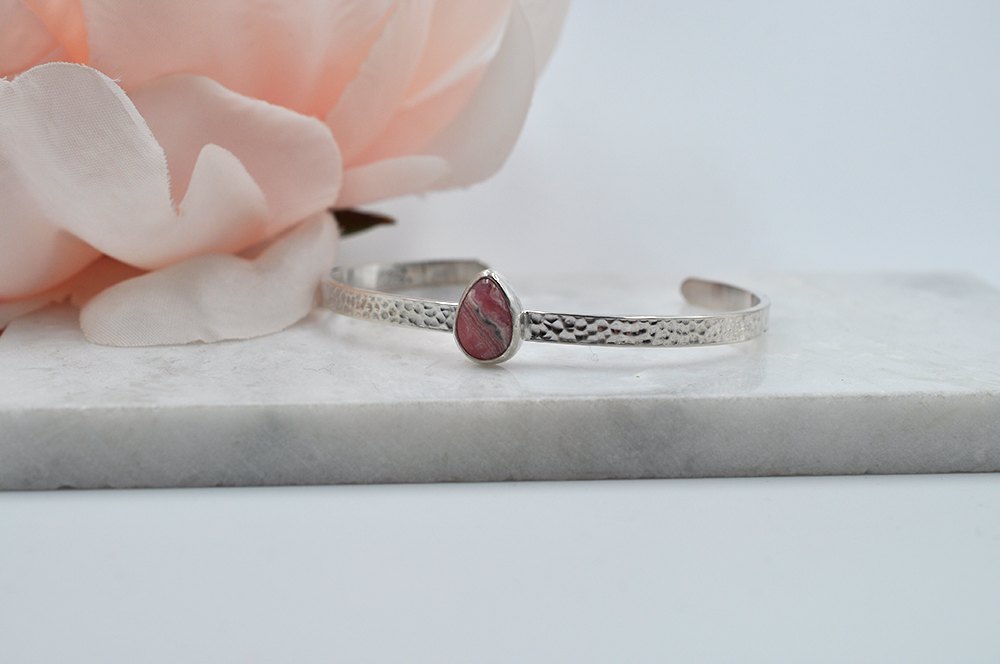 Teardrop Rhodochrosite Sterling Silver Cuff Bracelet