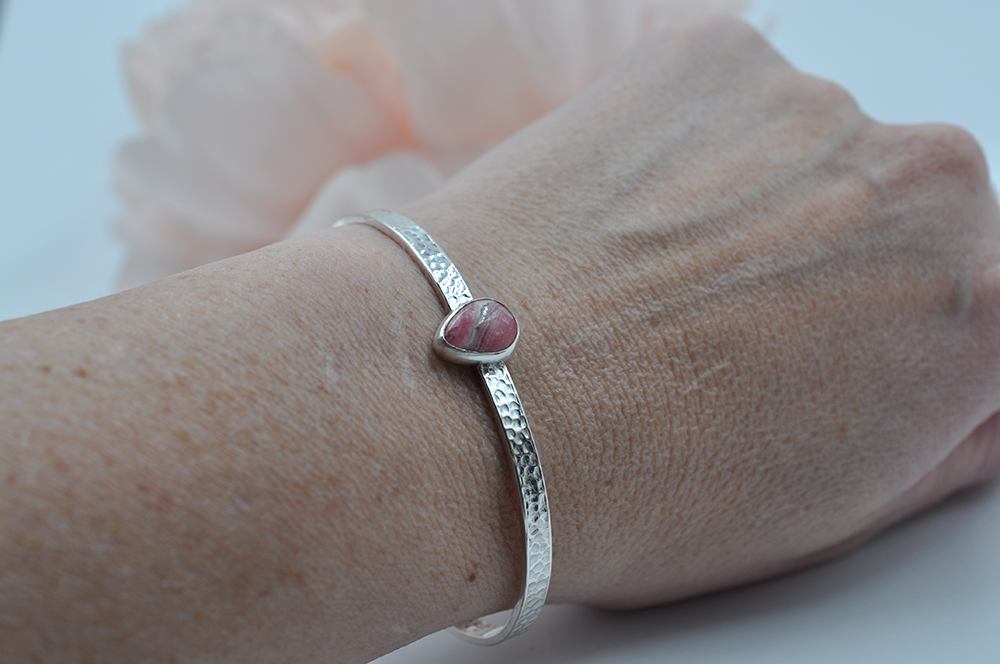 Teardrop Rhodochrosite Sterling Silver Cuff Bracelet