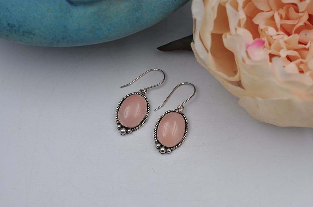 Rose Quartz and Sterling Silver Earrings