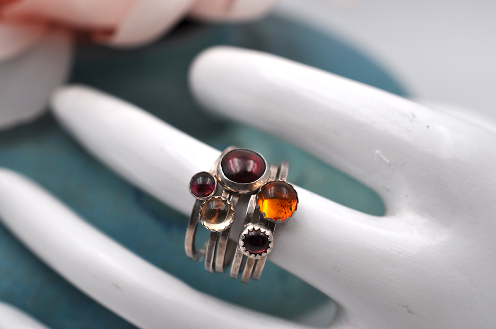 Amber Mix & Match Sterling Silver Hammered  Stacking Ring