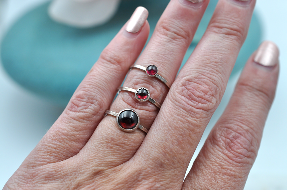 Garnet Mix & Match Sterling Silver Hammered Stacking Ring