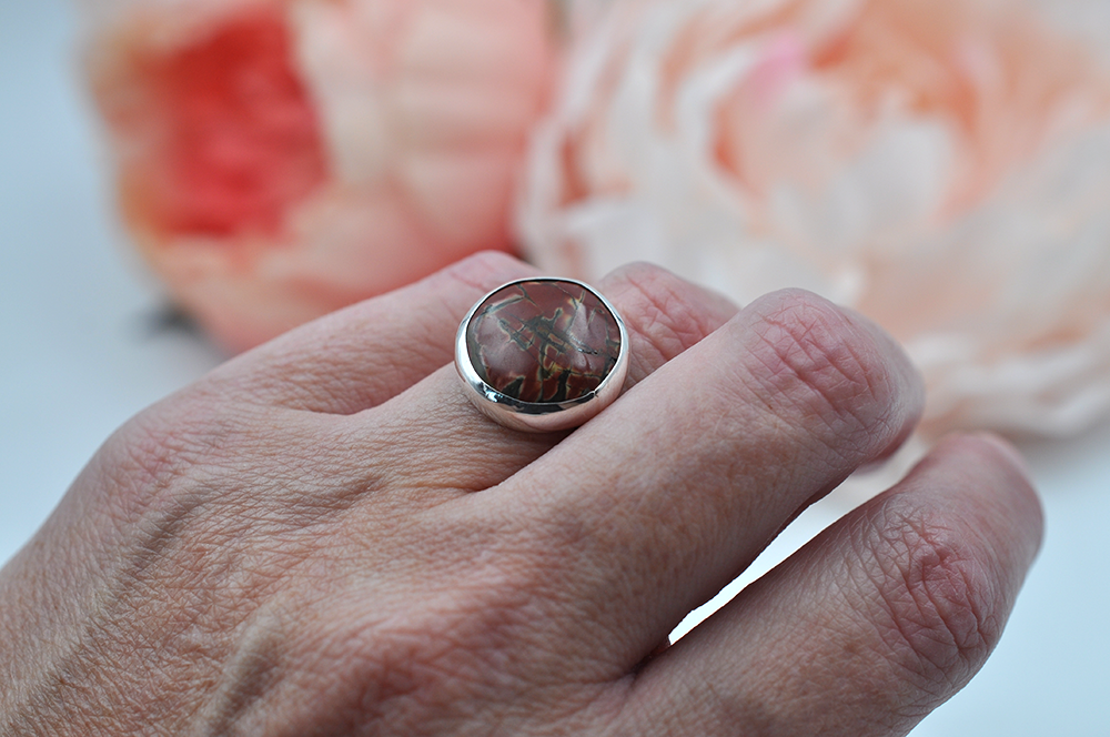 Round Cherry Creek Jasper Abella Ring in Sterling Silver • US Size 7