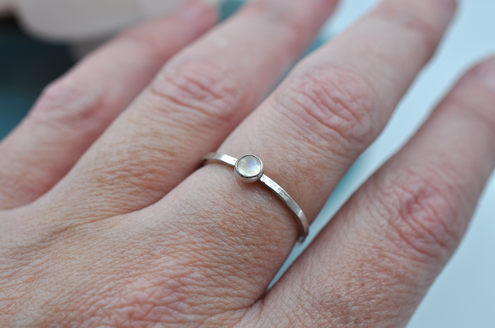 Rainbow Moonstone Mix & Match Hammered Sterling Silver Stacking Ring