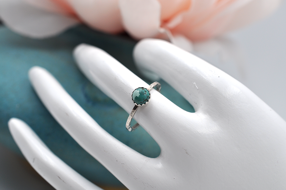 Turquoise Mix & Match Sterling Silver Hammered Stacking Ring