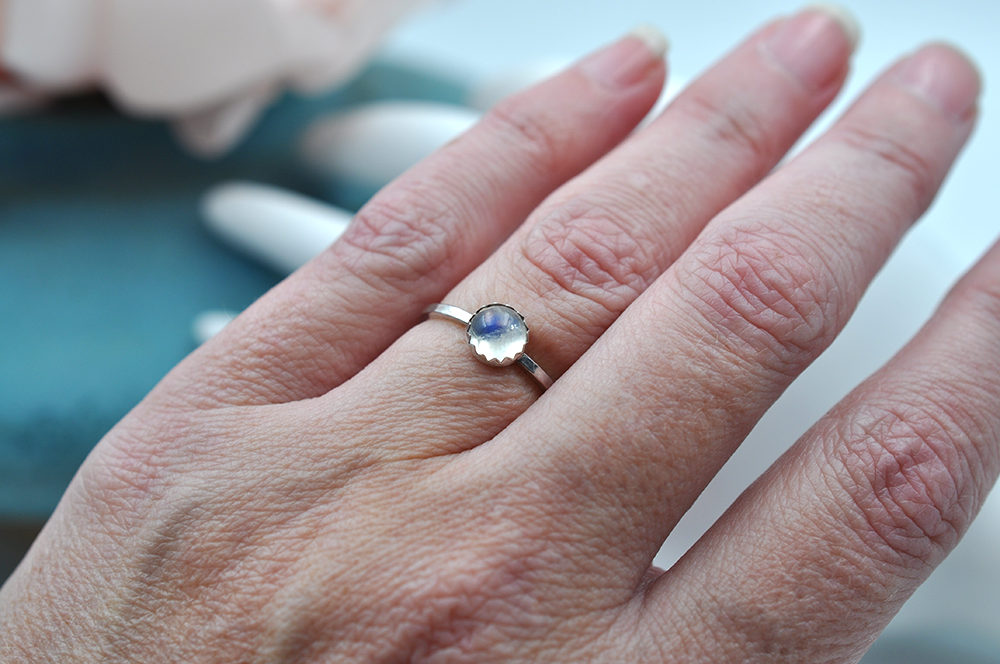 Rainbow Moonstone Mix & Match Hammered Sterling Silver Stacking Ring