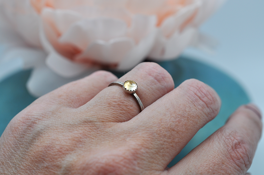 Citrine Mix & Match Sterling Silver Hammered Stacking Ring