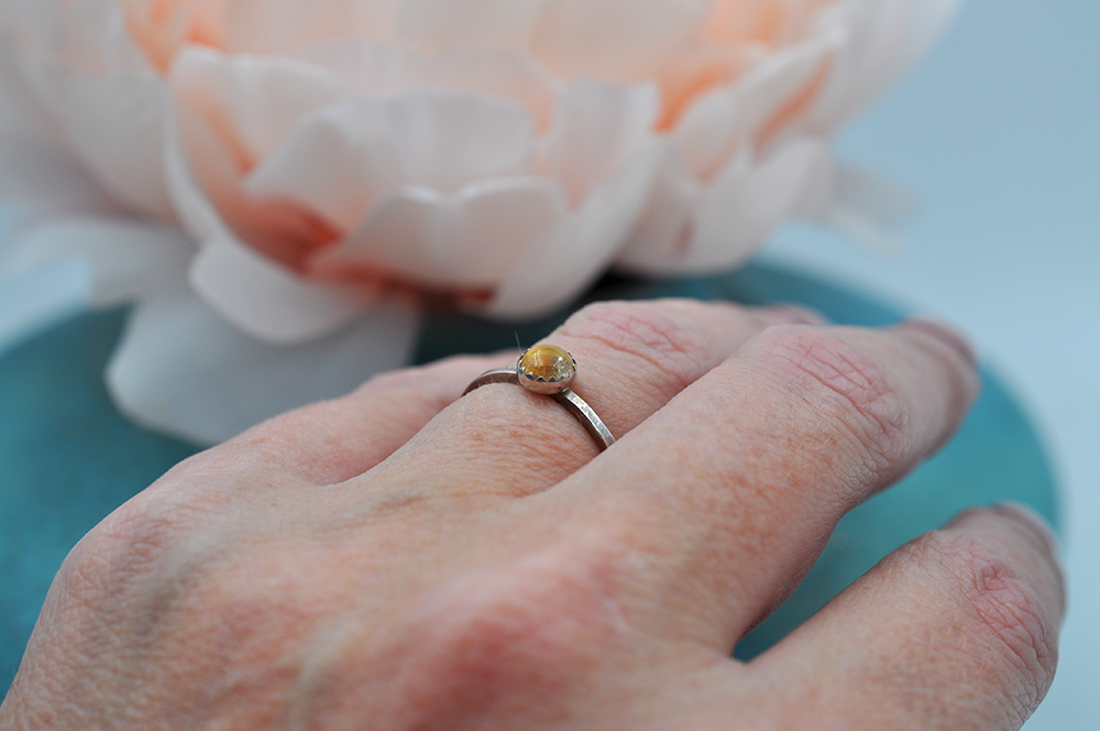 Citrine Mix & Match Sterling Silver Hammered Stacking Ring