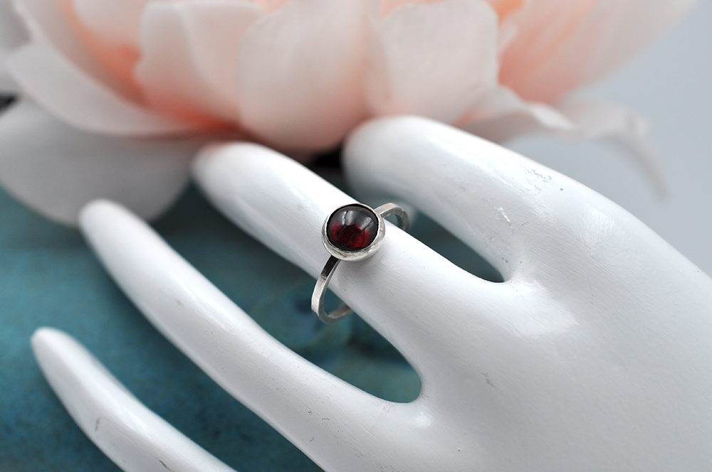 Garnet Mix & Match Sterling Silver Hammered Stacking Ring