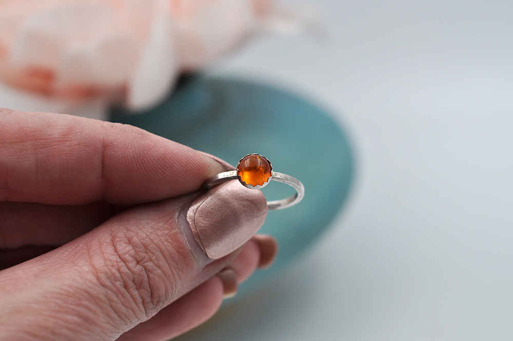 Amber Mix & Match Sterling Silver Hammered  Stacking Ring