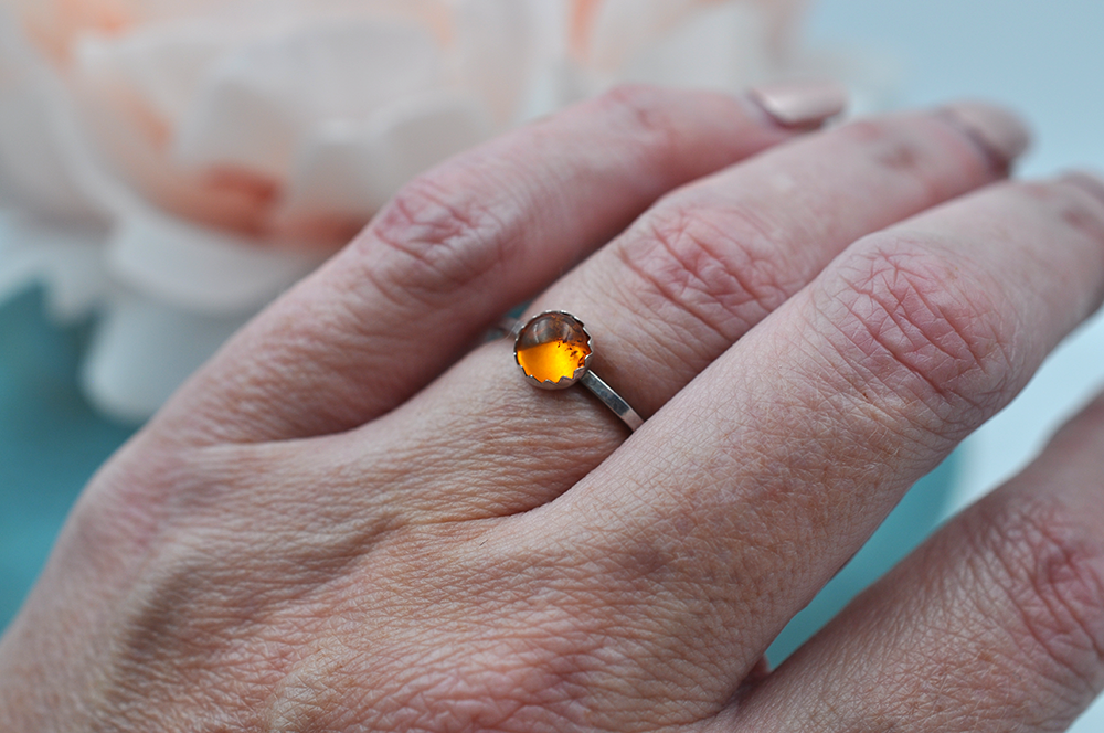 Amber Mix & Match Sterling Silver Hammered  Stacking Ring