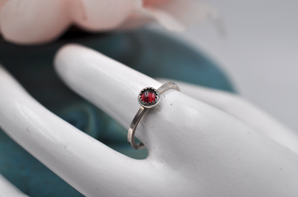 Garnet Mix & Match Sterling Silver Hammered Stacking Ring