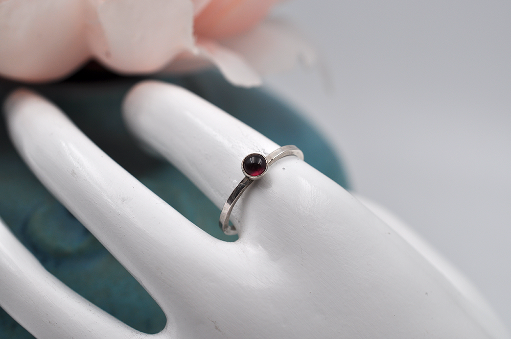 Garnet Mix & Match Sterling Silver Hammered Stacking Ring