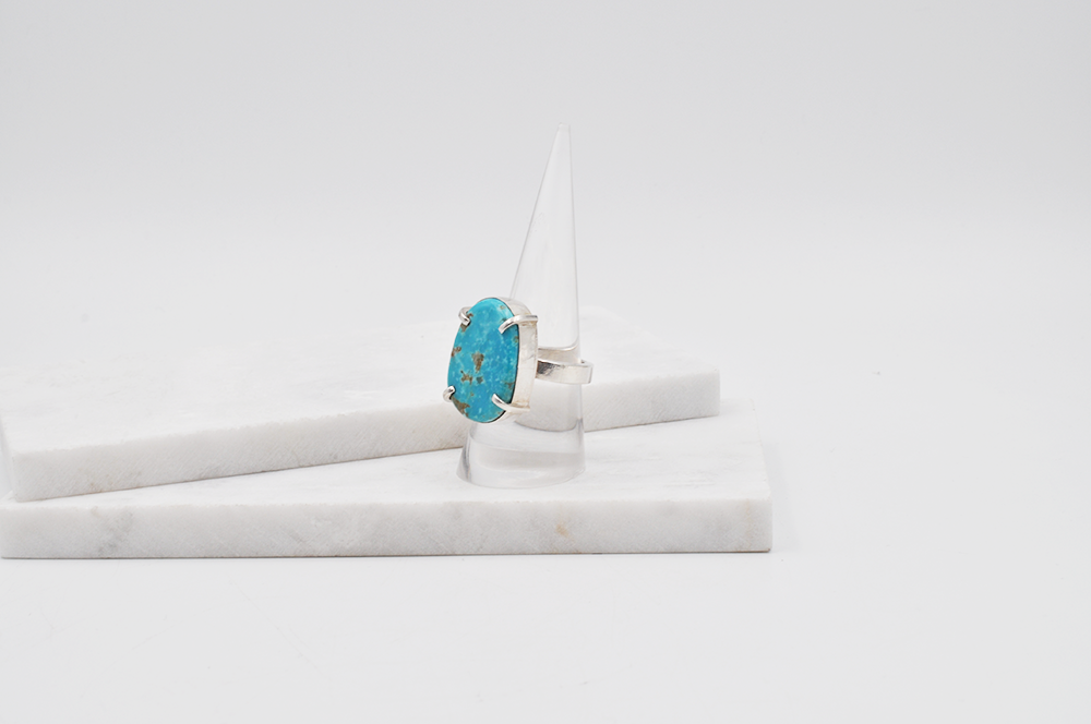 Bold Blue Tonopah Turquoise and Sterling Silver Ring • US Size 8