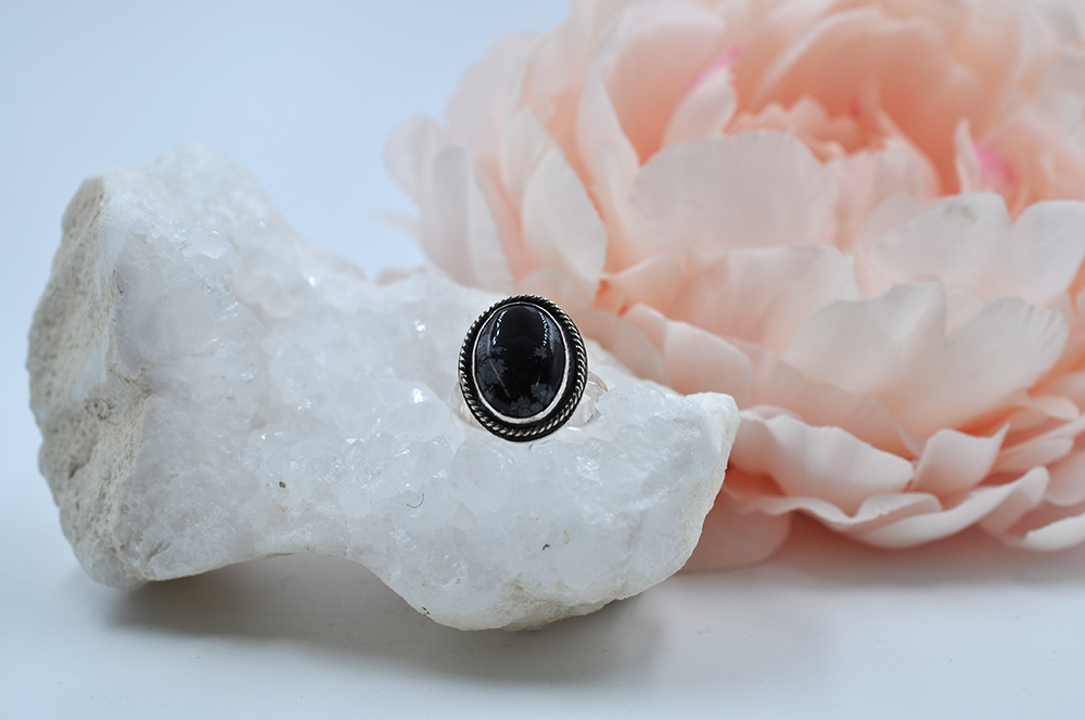 Snowflake Obsidian and Sterling Silver Ring • US Size 7.5