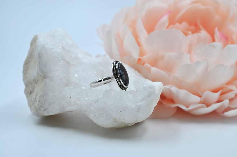 Snowflake Obsidian and Sterling Silver Ring • US Size 7.5