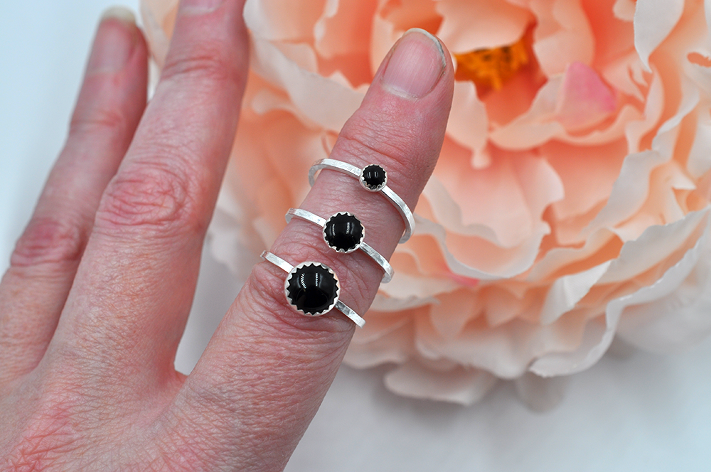 Black Onyx and Sterling Silver Mix & Match Stacking Rings