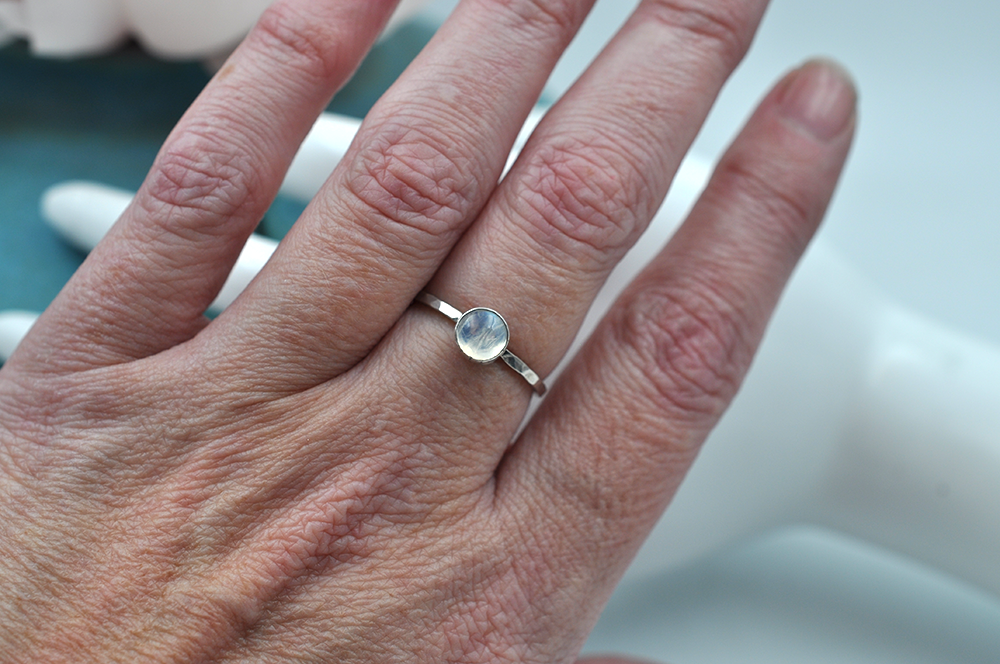 Rainbow Moonstone Mix & Match Hammered Sterling Silver Stacking Ring